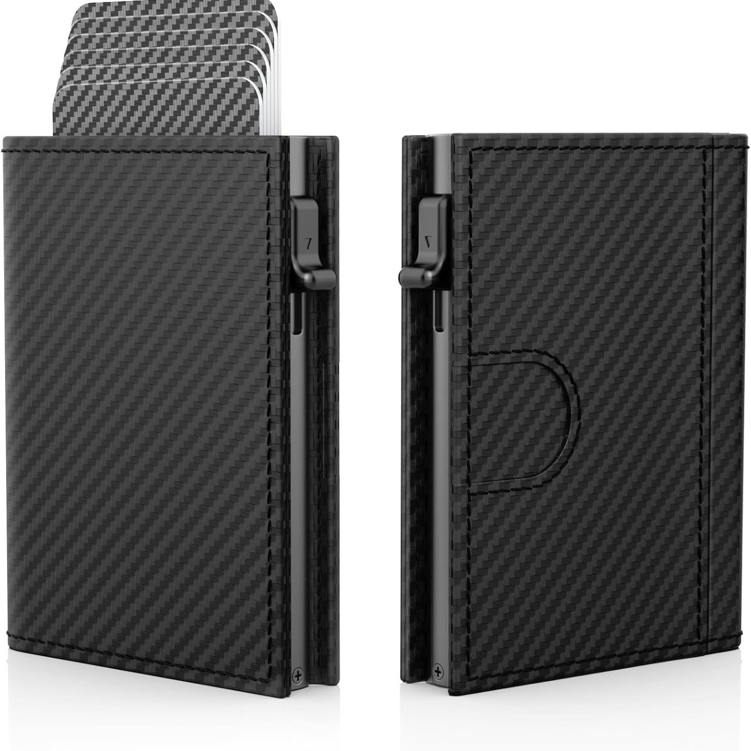 Amazon RFID blindaje bolsa de tarjetas de gran capacidad pop-up triple plegable caja de tarjetas metálicas de negocios de cuero monedero de hombre