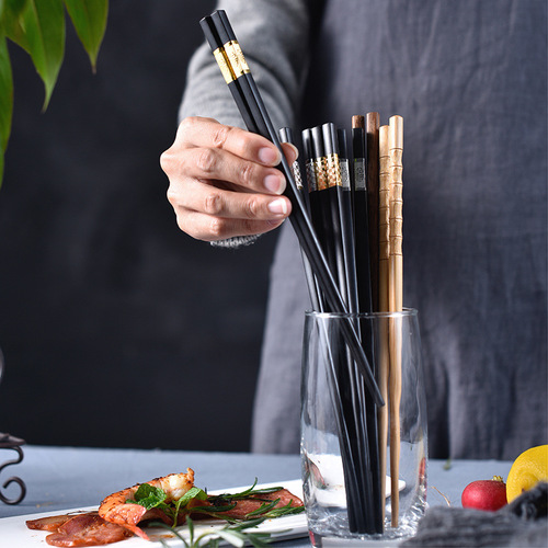 Japanese chopsticks for household use natural bamboo 304 stainless steel anti-slip alloy anti-mildew chicken wing wood solid wood China