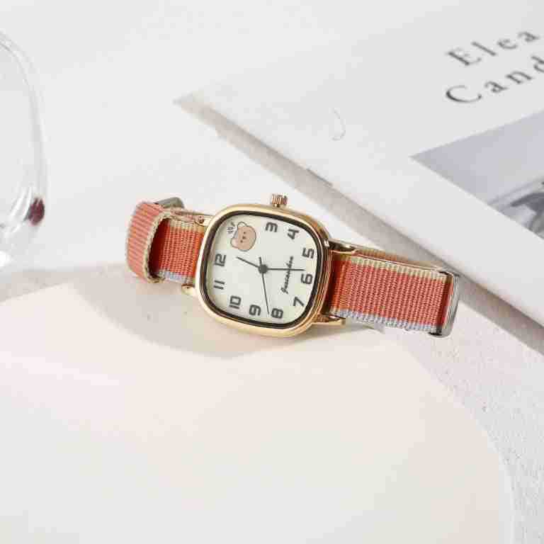 Selezionato nuovo nylon minimalista con quadrante quadrato e rotondo Serie Little Bear Dial Orologi al quarzo carini e casual per studenti e studentesse_voghion.com
