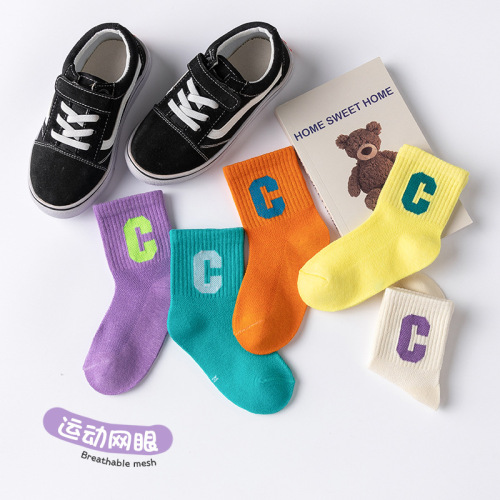 Spring and Summer Mesh Socks, Thin Men's and Women's Children's Cartoon Cotton Socks, Middle Children's Socks