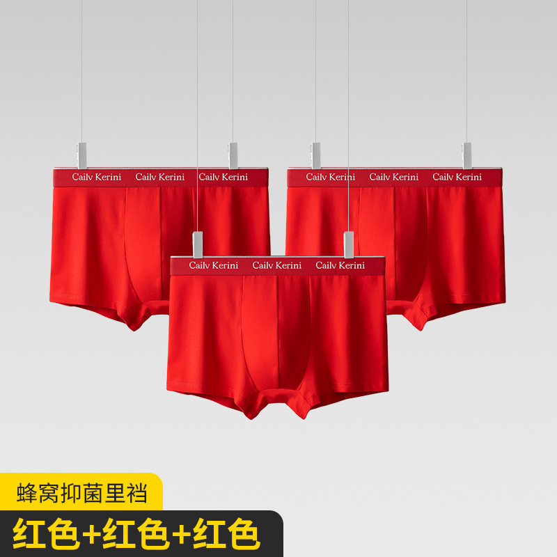 Zodiac Year Red Underwear Men's Big Red Wedding Groom Underwear Modal Seamless Good Luck Year of the Dragon Boxer Briefsохck