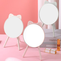 Cartoon makeup mirror with cat ears, base, comb, student dormitory foldable desktop dressing mirror, single-sided princess mirror