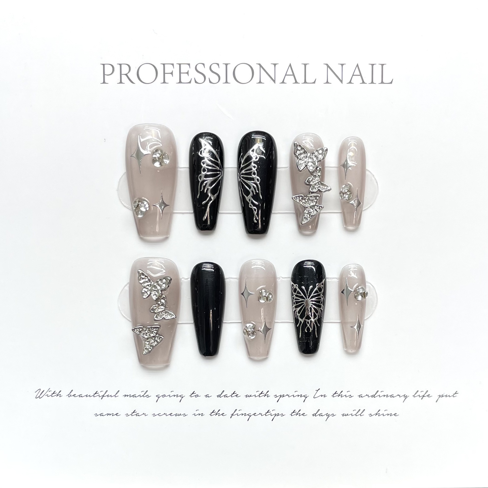 [Original Real shot] líquido mariposa | Uñas desgastadas a mano y2g dulce fresco caliente chica oscuro Mariposa rubor manicura