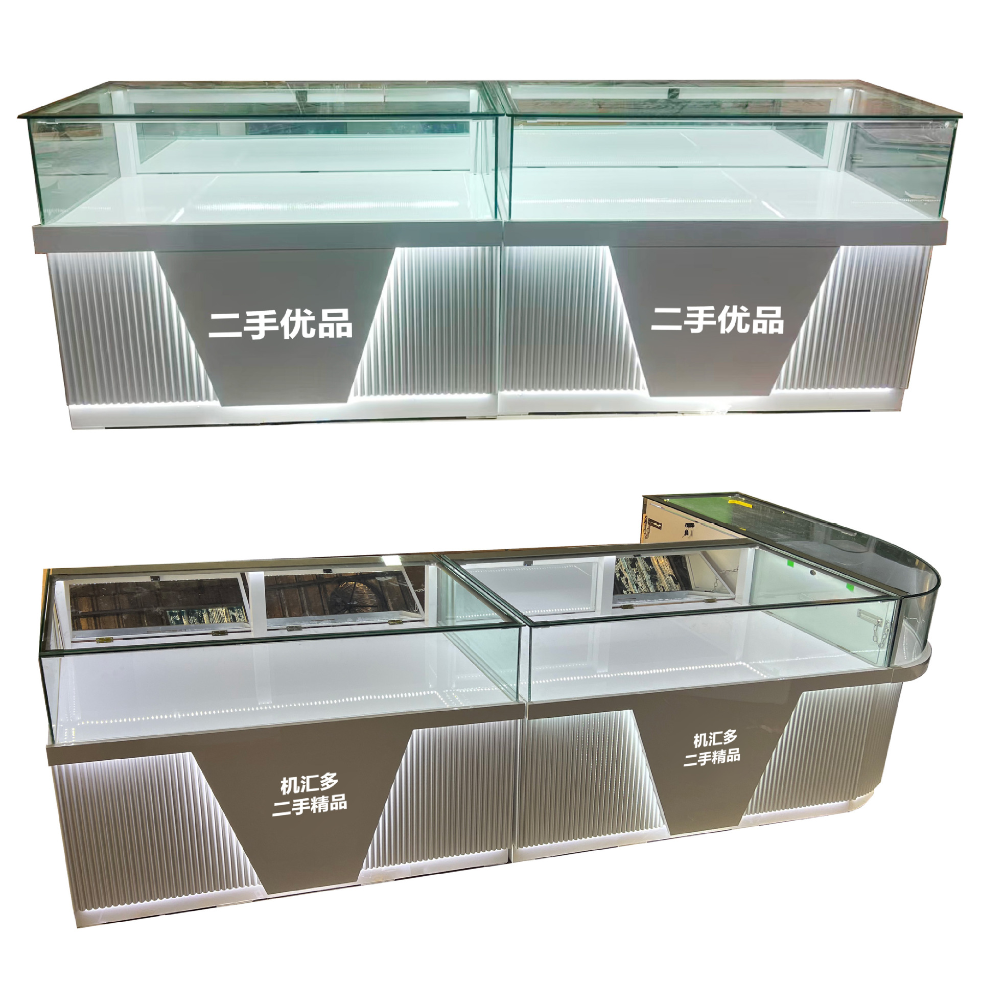 手机柜台玻璃展示柜珠宝饰品展示陈列柜烤漆前开玻璃灯箱展示柜