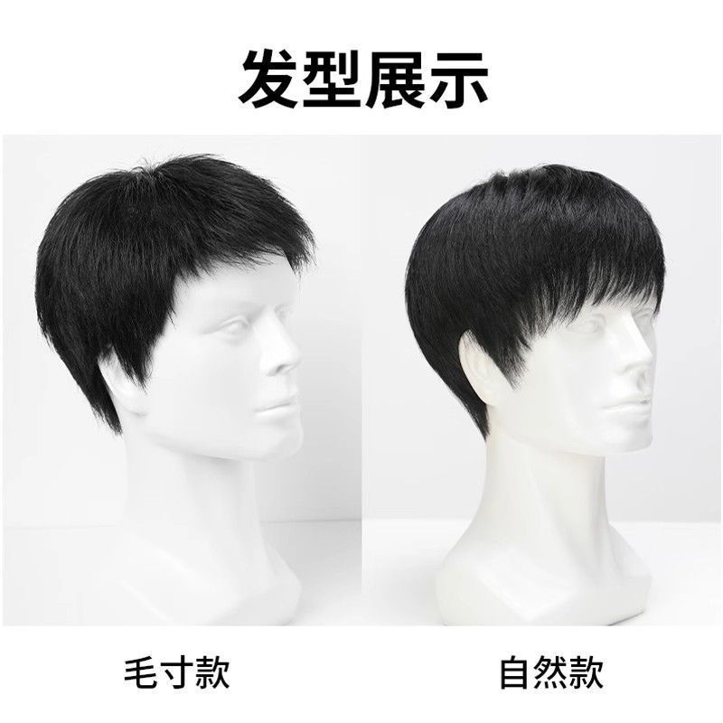 男性用ショートヘアウィッグ、完全な本物の髪、軽くて通気性があり、ファッショナブルで自然なふわふわ、白い光る頭をカバーするショートヘア、フルヘッドタイプ|undefined