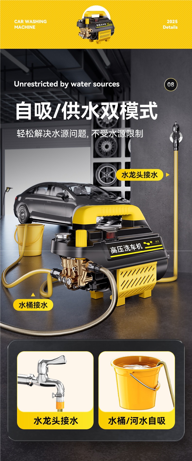 Car Washing Machine High-Pressure Water Gun for Home Use 220V Car Washing Tool Powerful Floor Cleaning Booster Pump High-Power Air Conditioner Cleaning