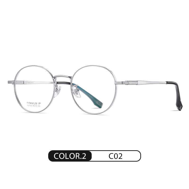 El nuevo marco de gafas de titanio puro para hombres y mujeres de moda con el mismo estilo puede equiparse con gafas de miopía F31103IP galvanizado espejo plano redondo