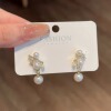 Silver needle, universal earrings from pearl with bow, silver 925 sample, city style, simple and elegant design, wholesale