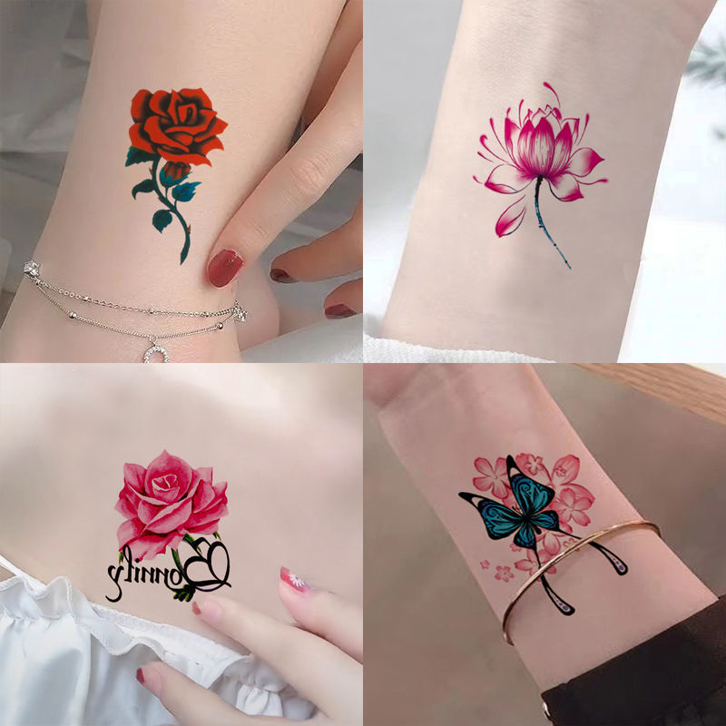 New Tattoo Sticker Waterproof Long-lasting Women's Realistic Flower Butterfly Washable Student Ins Non-herbal Semi-permanent