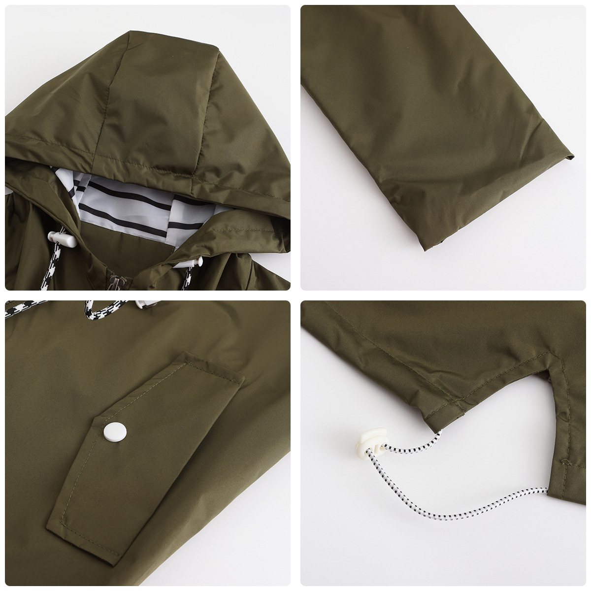 2024 New Long sleeved Anti splash Mid length Windbreaker Hooded Striped Raincoat Large Women's Wear_voghion.com