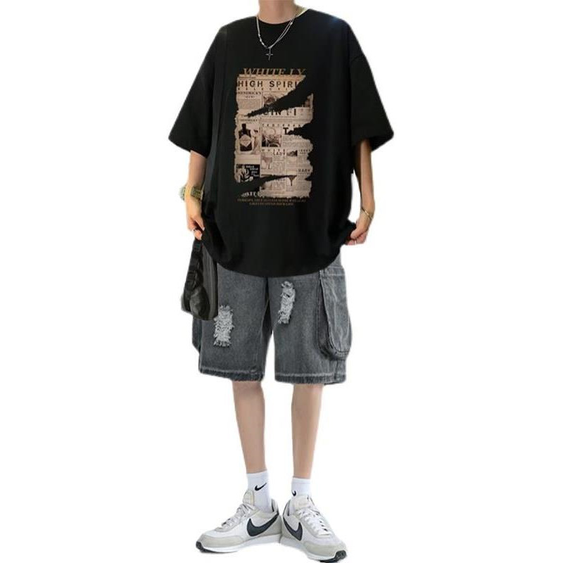 Summer Casual suit Men's Fashionable Duffian Handsome Short-Sleeved T-Shirt Two-Piece Set Student Denim Shorts Set of Clothes