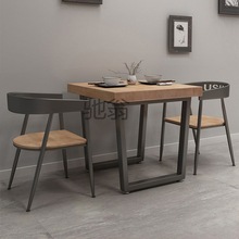 kYI美式实木方桌咖啡厅奶茶店桌椅组合简约铁艺四方桌餐厅餐桌椅1