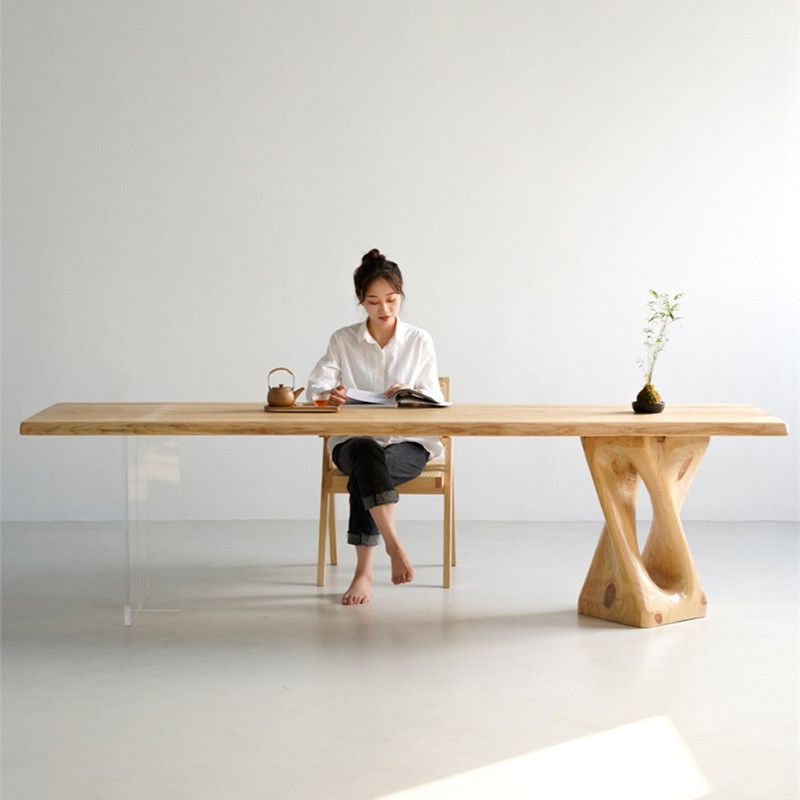 solid wood tea table Log natural desk Ash designer Tea Service Simplicity Large board Table