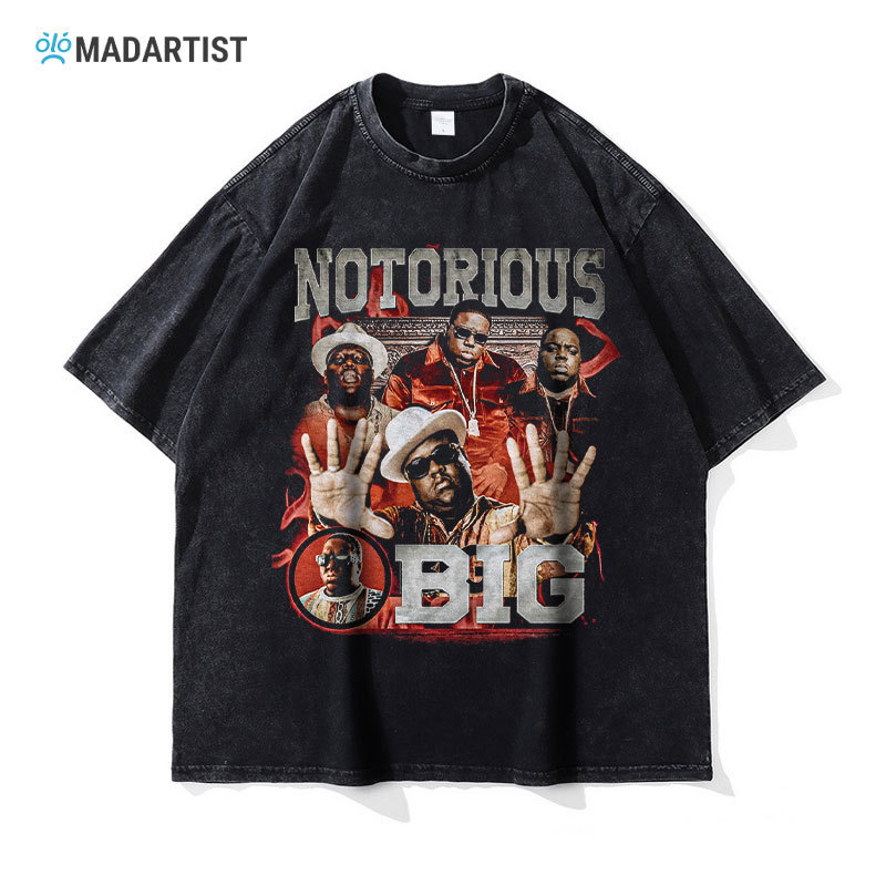 Madartist Notorious Big Washed Distressed T-Shirt Hip Hop American Retro Short-Sleeved Madartist Notorious Big Washed Distressed T-Shirt Hip Hop American Retro Short-Sleeved