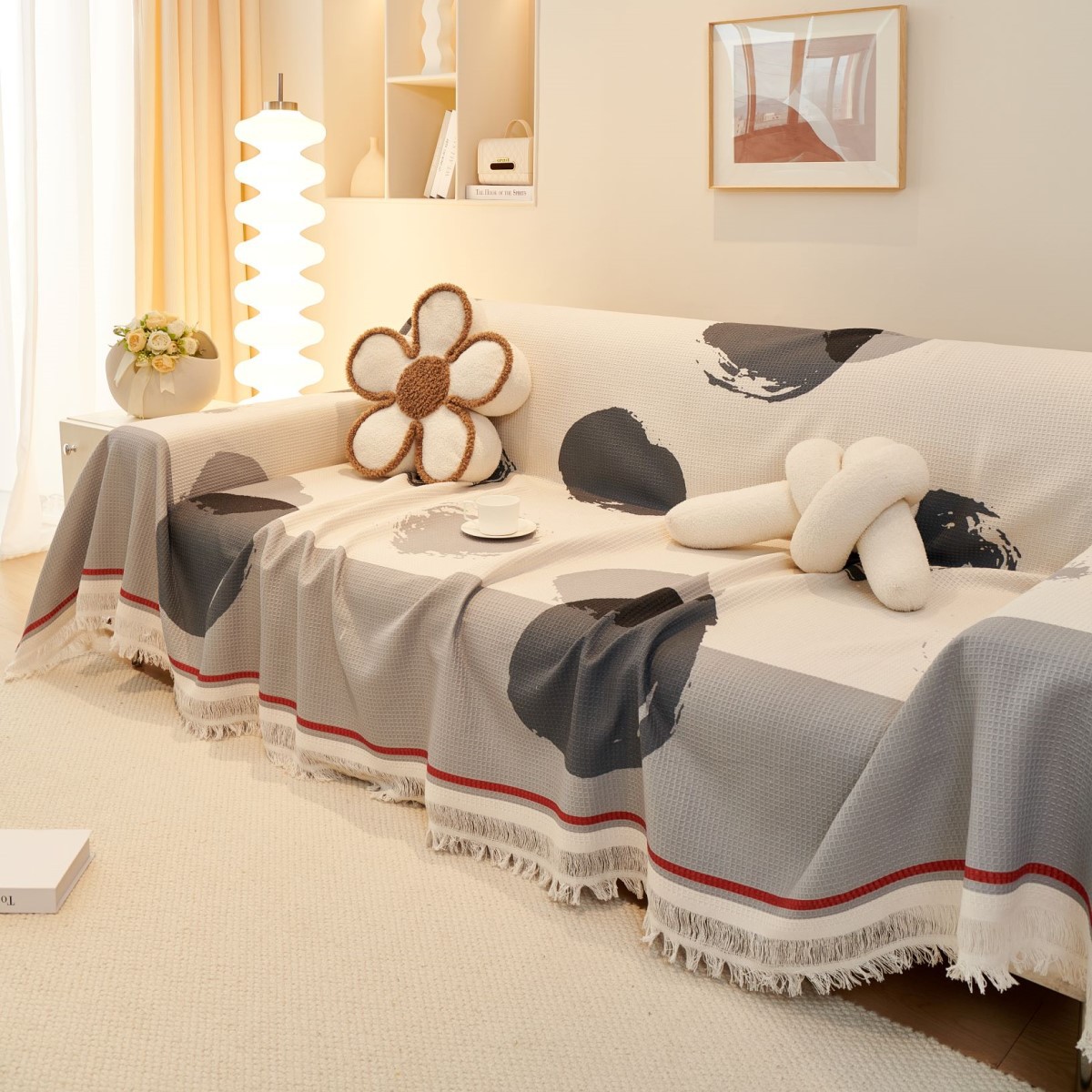 Copridivano universale in cotone e lino, moderno, semplice, con stampa a nido d'ape, per tutte le stagioni, lavabile in lavatrice_voghion.com