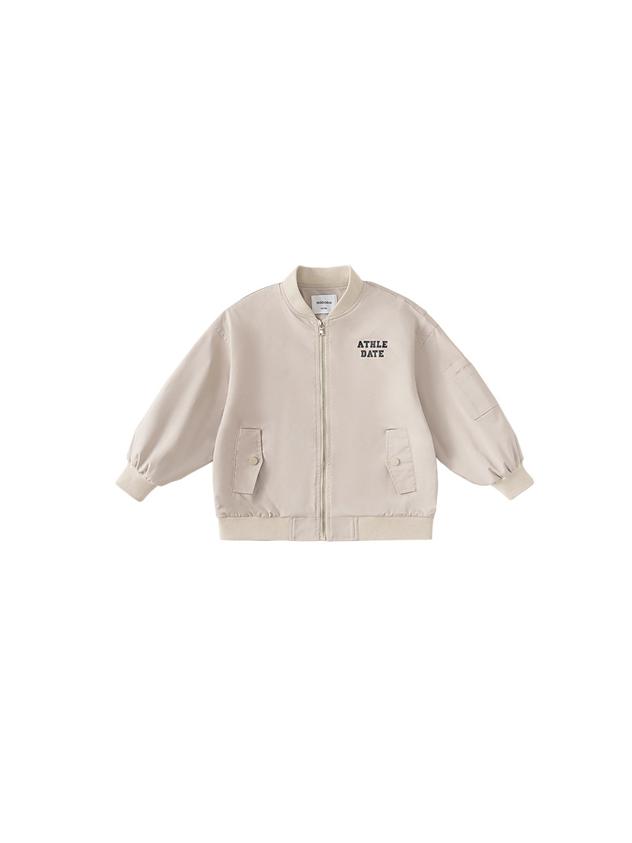 Yubao ropa infantil nueva ropa de otoño para niños 2025 nueva letra de moda impresa manga larga chaqueta de otoño de color sólido para niños