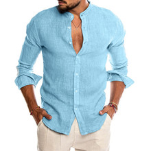 2020 New Men's Casual Blouse Cotton Linen Shirt Loose Tops L