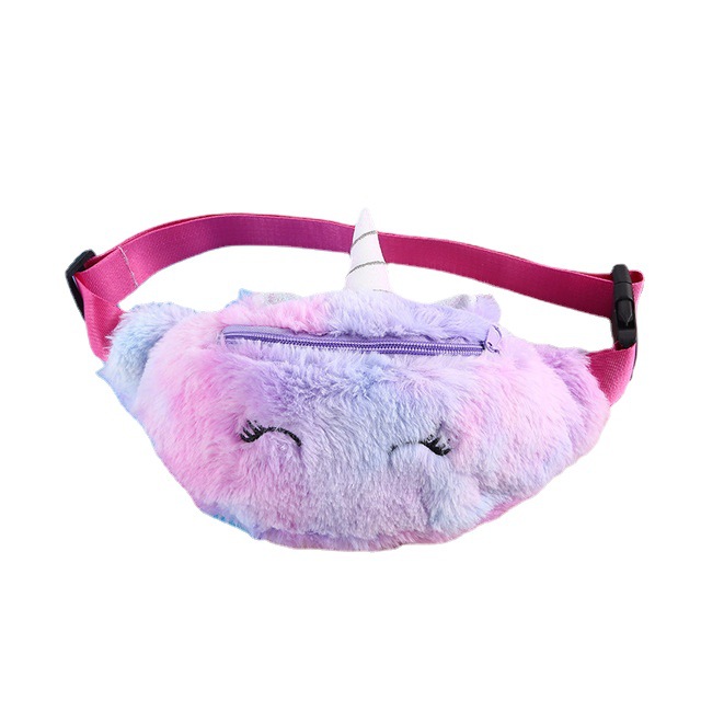 Moda japonesa y coreana pequeña princesa Linda felpa cintura bolsa chica corazón unicornio hombro bolsa de dibujos animados para niños bolsa de pecho