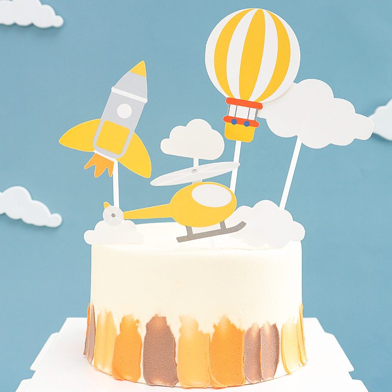 Cake flag insertion card insertion party supplies dessert table layout decoration insert flag hot air balloon aircraft rocket