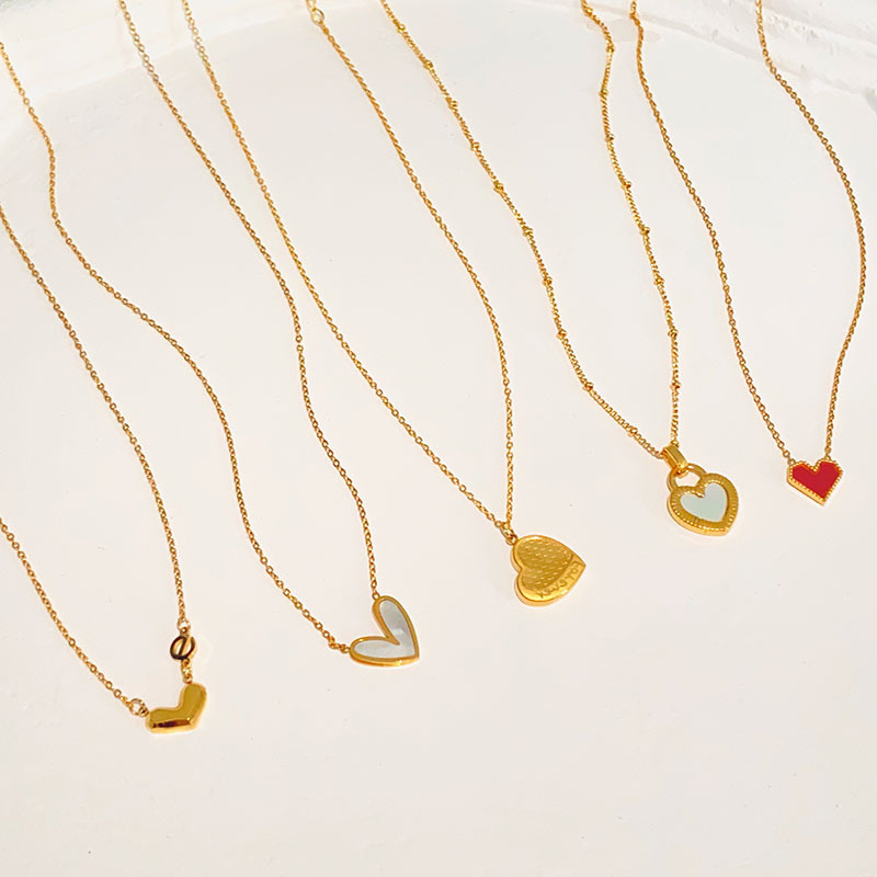 cable chain Chain Type Casual Simple Style Heart Shape Titanium Steel Plating Inlay Shell Necklace