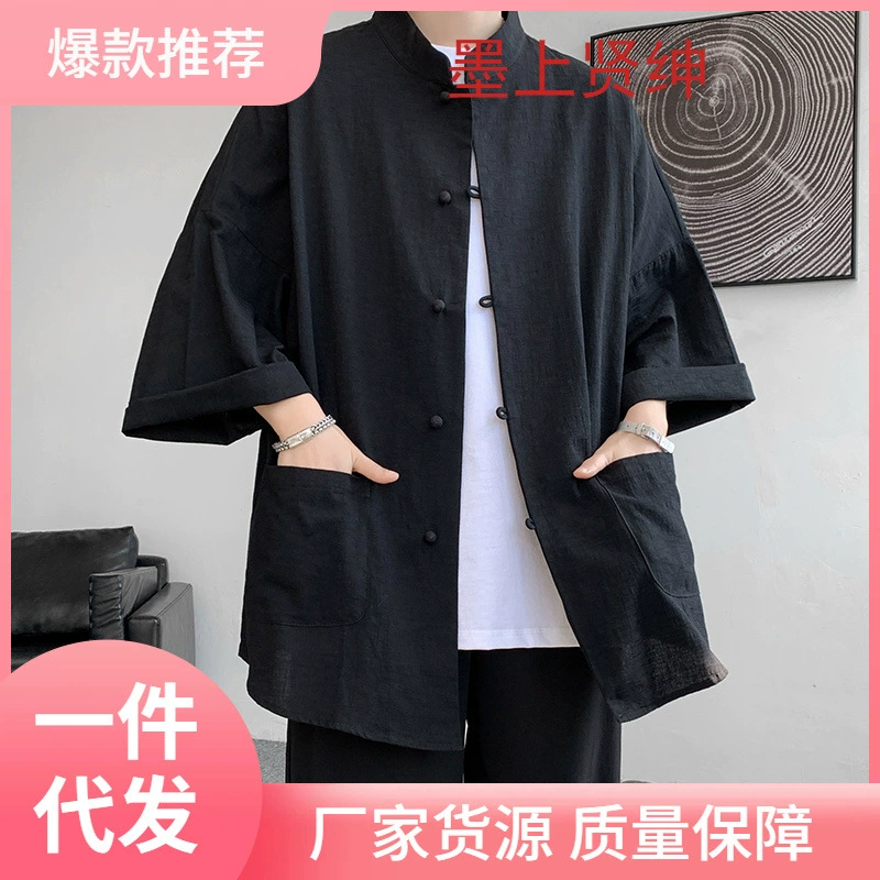 Рубашка рубашка куртка мужская летняя льняная рубашка с короткими рукавами