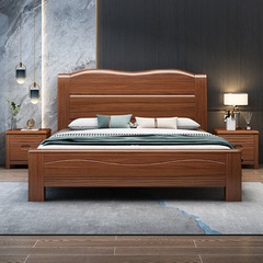 Solid Wood Bed, New Chinese Style Single and Double Bed, Bedroom 1.8m Modern Minimalist Walnut Wood Master Bedroom Storage Bed
