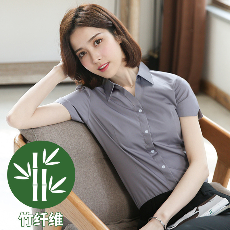 プロシャツレディース半袖Vネック竹繊維白シャツレディースハイエンド面接フォーマル作業服夏|undefined