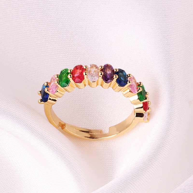 Sweet Copper Plating Inlay Artificial Diamond Open Ring 1 Piece