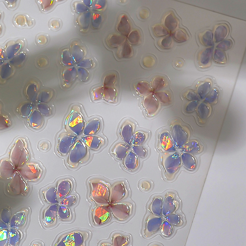 Shell Light Lily Five-Petal Flower Colorful Nail Art Stickers Adhesive Ice Transparent 5D Jelly Relief Nail Decoration Stickers Wholesale
