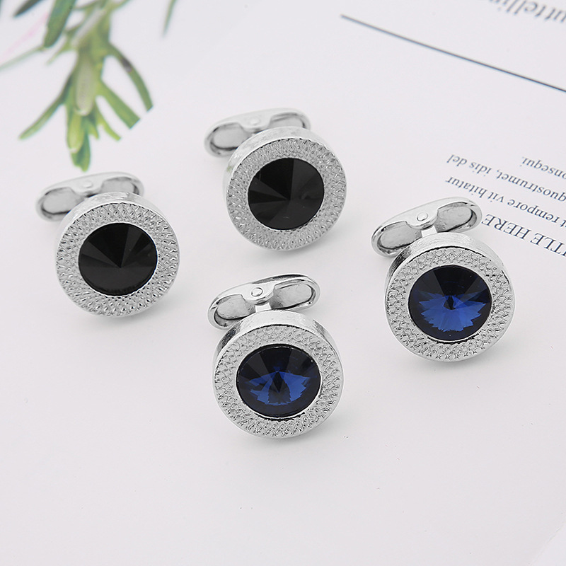 New Round Blue Crystal Zircon Cufflinks Fashion French Men's Shirt Cufflinks display picture 7