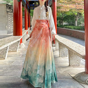 Read March [Peach Oolong] National Style Gentle Horse-faced Skirt Ming-made Hanfu Commuter Printing Atmosphere Slim