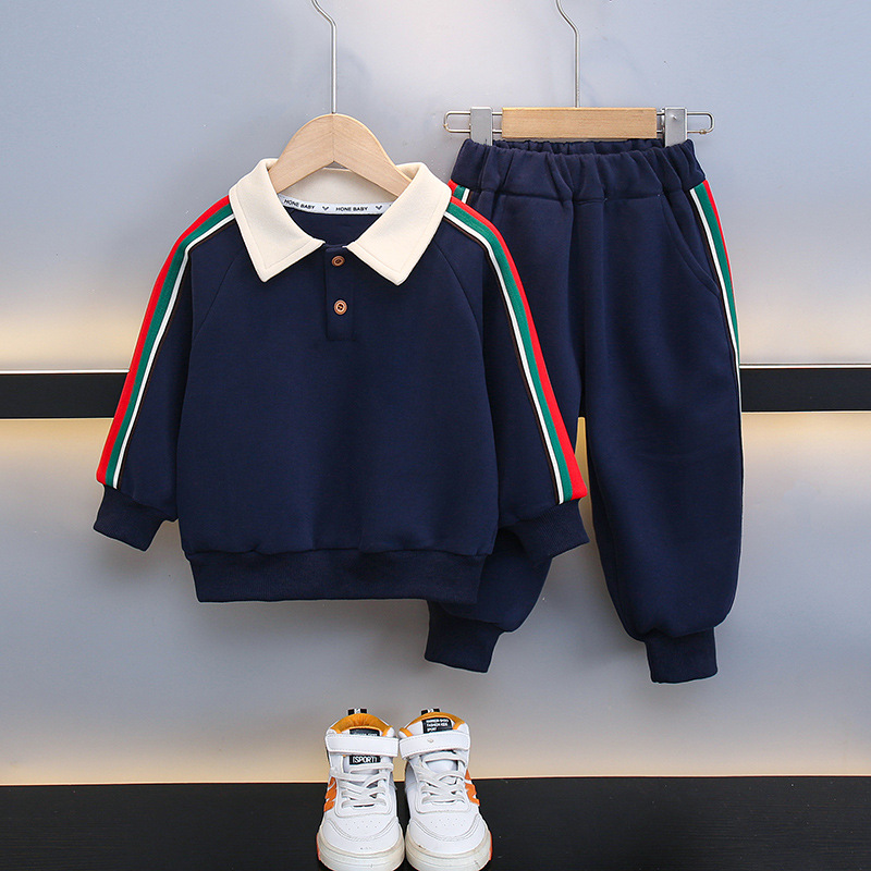 소년 2024 년 새 세트 봄과 가을 잘 생긴 어린이 가을 폴로 셔츠 바지 스웨터 투피스 아동복 트렌디