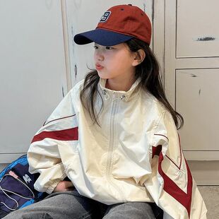 Girls' Coat Spring and Autumn New Large Children's Contrast Loose Sports Leisure Children's Korean Style Top Fashionable Coat