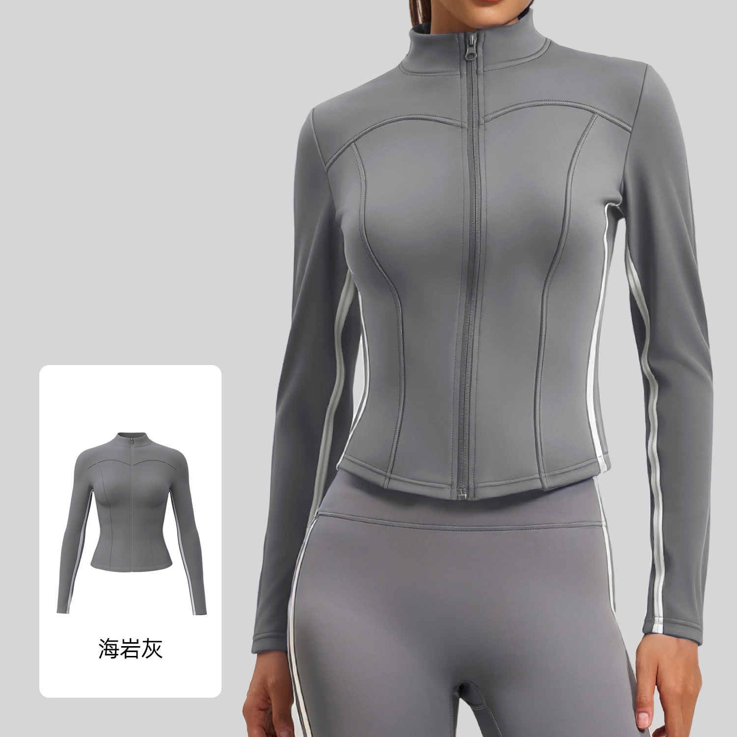 Primavera y otoño nuevo estilo de línea de ropa de yoga de mujer camisa deportiva delgada delgada cuello vertical manga larga correr abrigo de fitness
