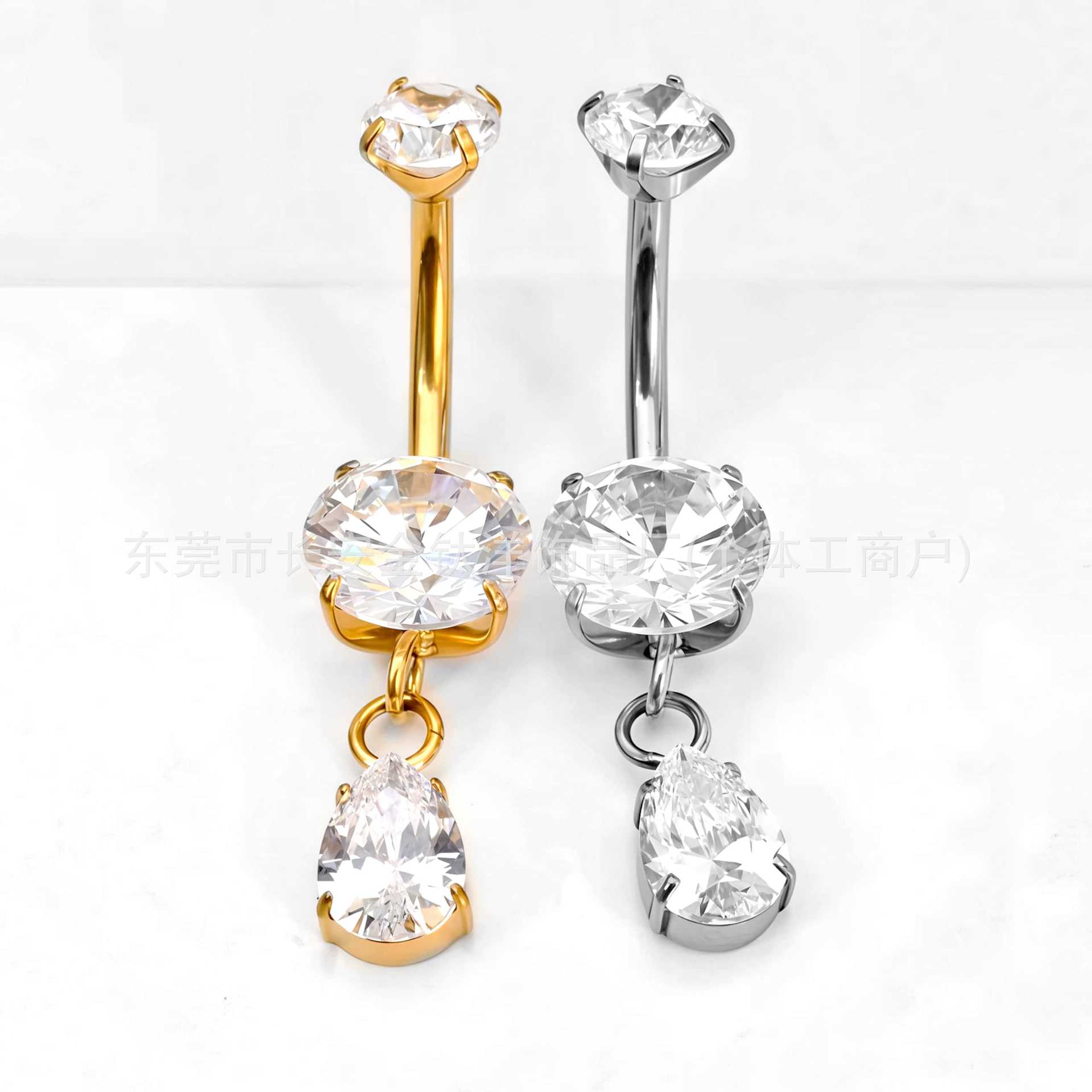 F136 Titanium Water Drop CZ Pendant Curved Barbell Belly Button Ring Navel Piercing G23 Titanium Alloy detail image 4