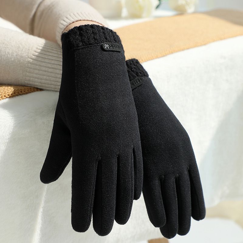 新型女性モデル秋冬保温タッチパネル毛口徳絨毛手袋防風とベルベットが厚い屋外で車を運転する多色|undefined