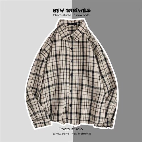 Fashion trend retro men's plaid shirt Hong Kong style temperament casual cardigan shirt long-sleeved lapel shirt wholesale