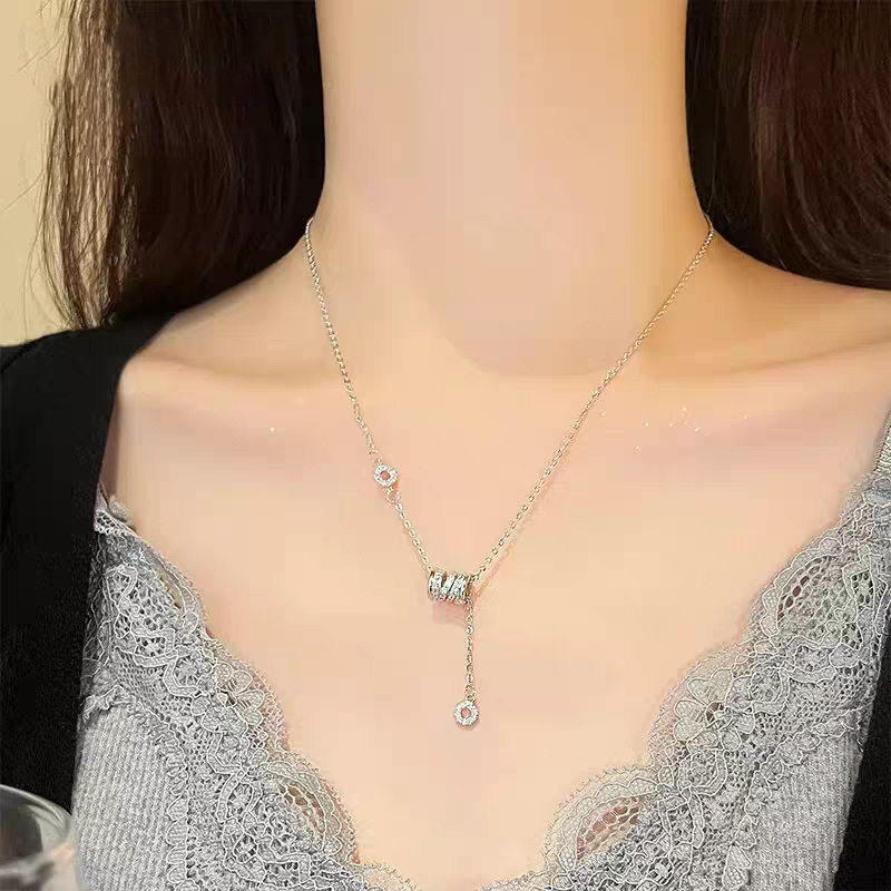 s999纯银小蛮腰流苏项链女精致轻奢风满钻锁骨链高级感吊坠毛衣链|undefined