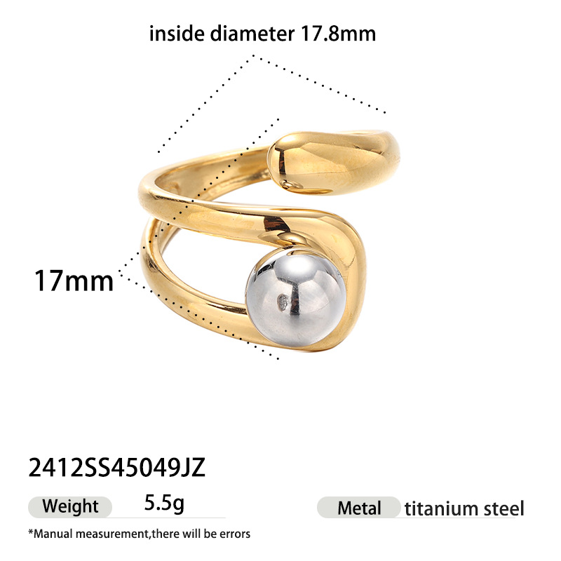Anillo de acero inoxidable europeo y americano de Tena, sentido de nicho de alta gama, anillo abierto de dos colores de oro y plata simple, joyería de mano transfronteriza para mujer