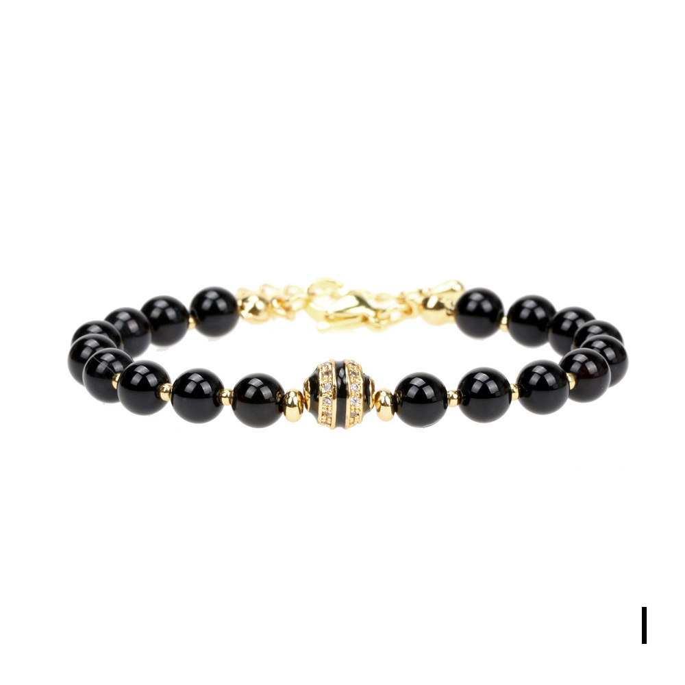 Fashion Semi-precious Stones Black Agate Gold Bead Drip Oil Copper Bracelet display picture 9