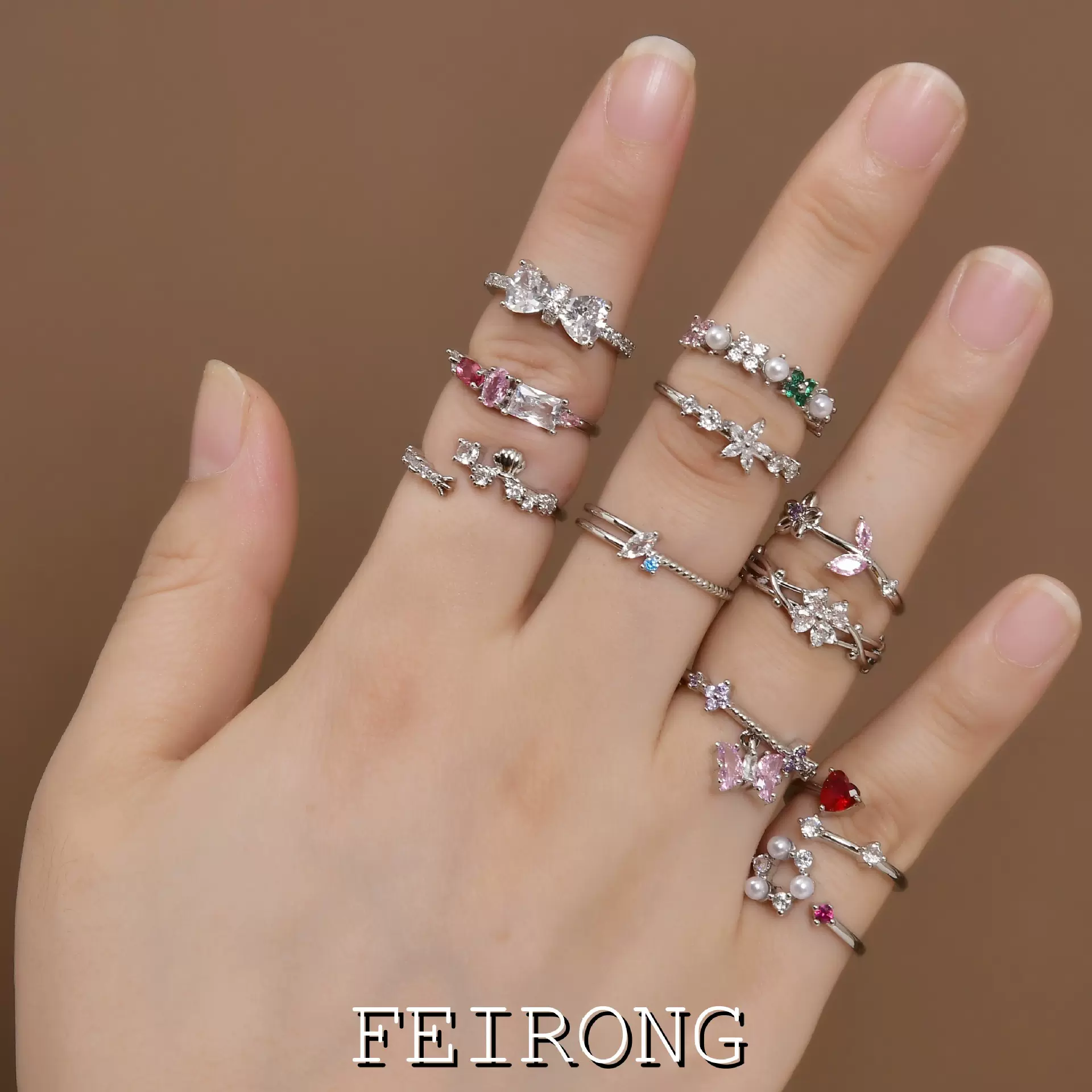 微镶锆石戒指ins风日韩小众网红轻奢高级感简约双层开口食指环女