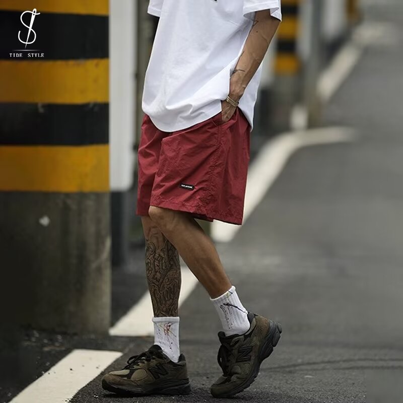 Japanese travel red quick dry summer trend solid color shorts for…