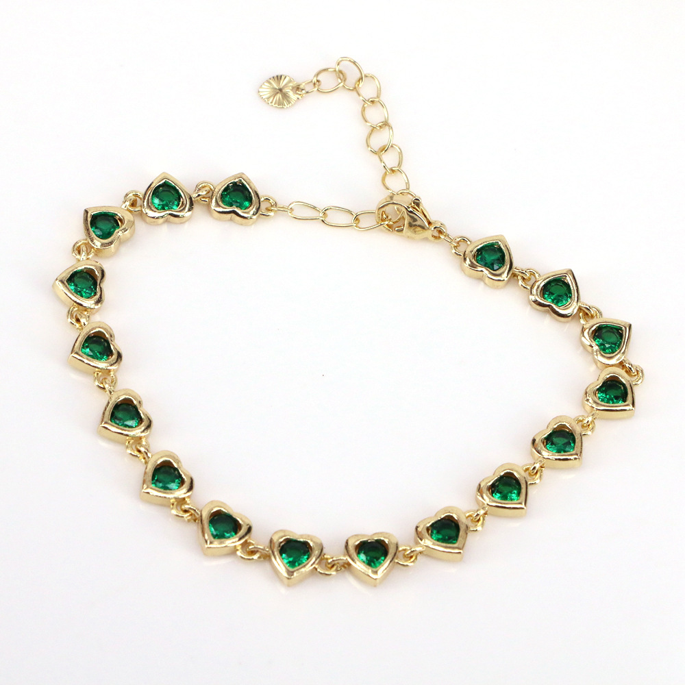 Fashion Heart Shape Copper Bracelets Gold Plated Zircon Copper Bracelets