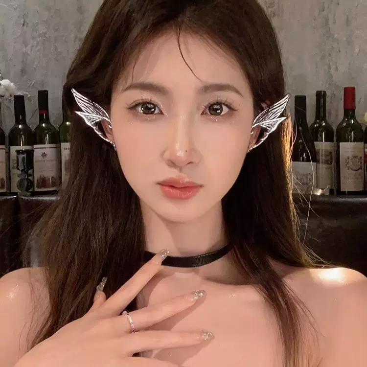 蝴蝶仙女翅膀耳钉耳夹一体式耳骨夹耳挂时尚复古设计感配饰潮
