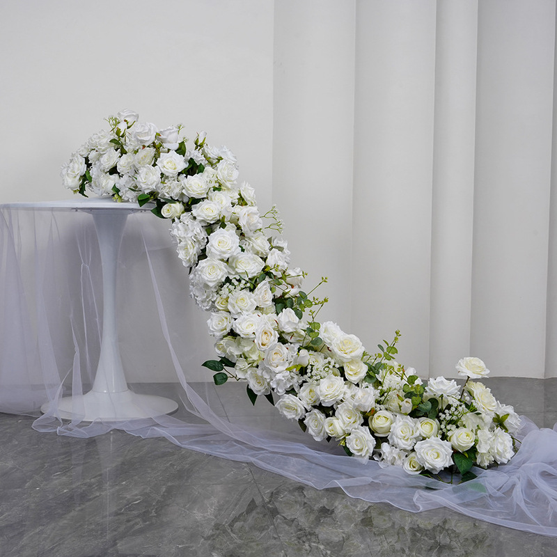 クロスボーダーバーガンディ結婚式の背景の壁の装飾花列アーチ花ウィンドウショールームテーブルフラワーロング列花偽ロングストリップ花|undefined