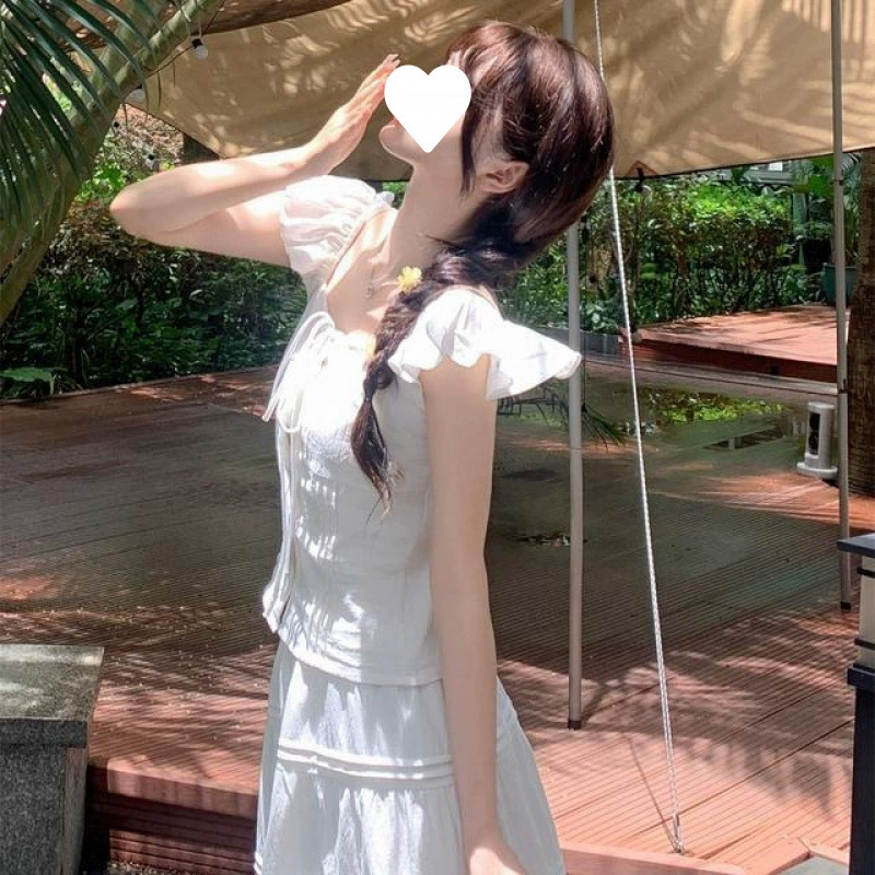 Милый топ с развевающимися рукавами и согревающей плиссированной юбкой, юбка-тортик Moonlight Girl с кружевным ушком для женщин.