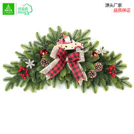 创意圣诞牛角门楣羊角红豆杉拱门北欧圣诞节装饰PE木片雪花现货