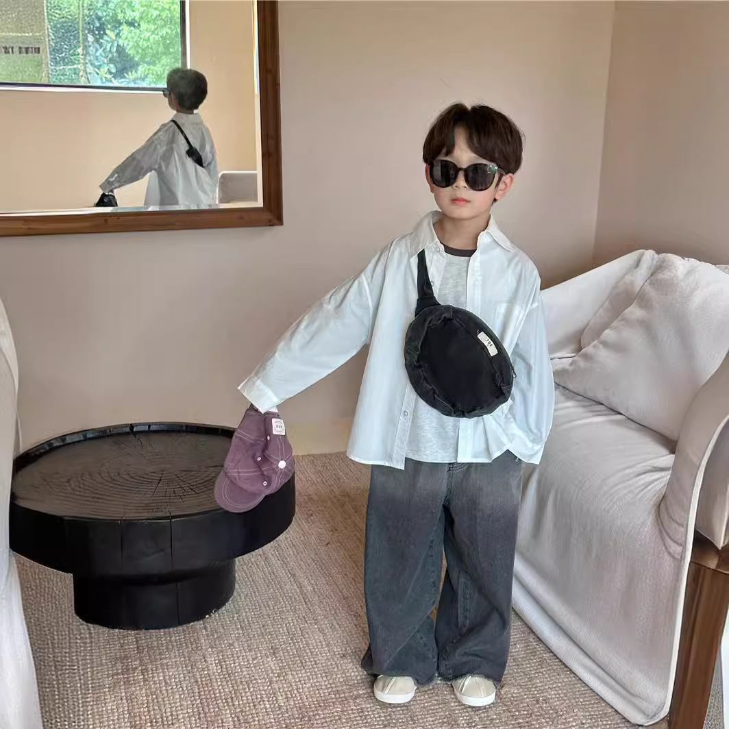 Camisa DE LOS NIÑOS 2024 primavera nuevos niños y niñas camisa de solapa de color sólido bebé lavado algodón camisa casual