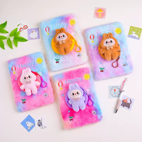 Cartoon Plush Notebook, Creative Coin Bag Combination, Double Notepad, Kidsren's Cute Hand Ledger