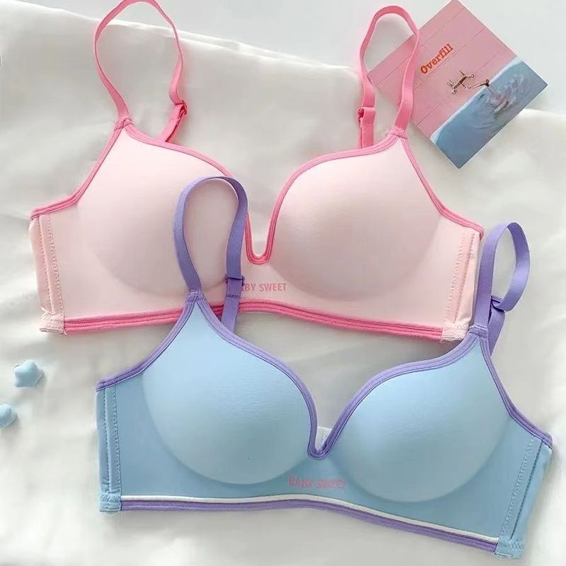 Colorful Dopamine Jumping Girl's Traceless Bra Small Chest Gathering Underwear for College Students Pure Desire Steel Ring suit Larger